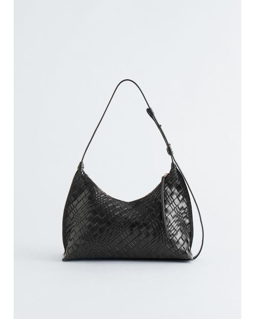 & Other Stories Gray Interwoven Leather Crossbody Bag