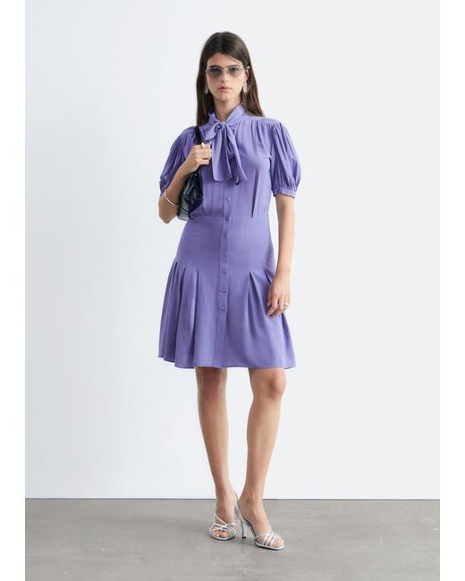 & Other Stories Purple Bow-Neck Mini Dress