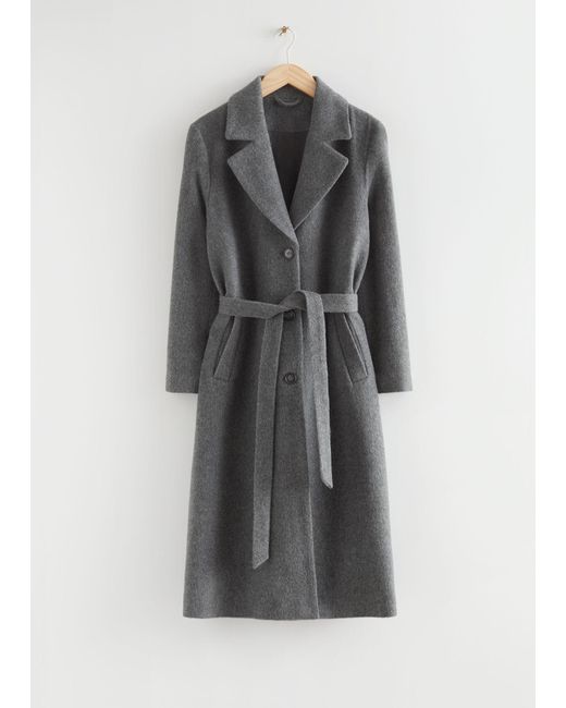 & Other Stories Gray Single-breasted Belted Coat