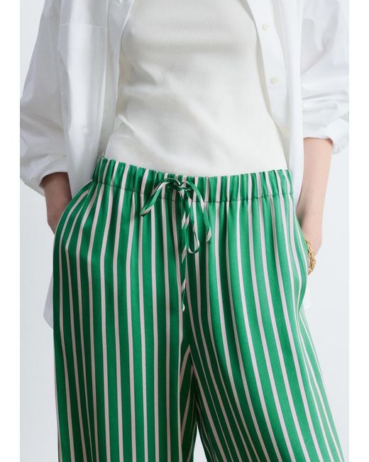 & Other Stories Green Drawstring Satin Trousers