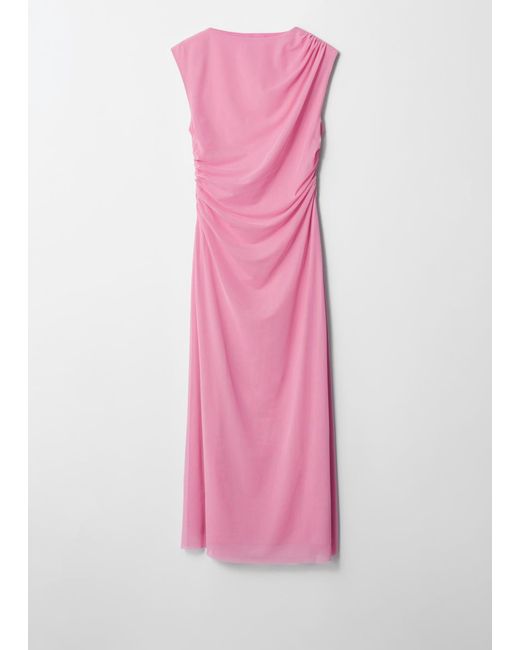 & Other Stories Pink Draped Sleeveless Midi Dress