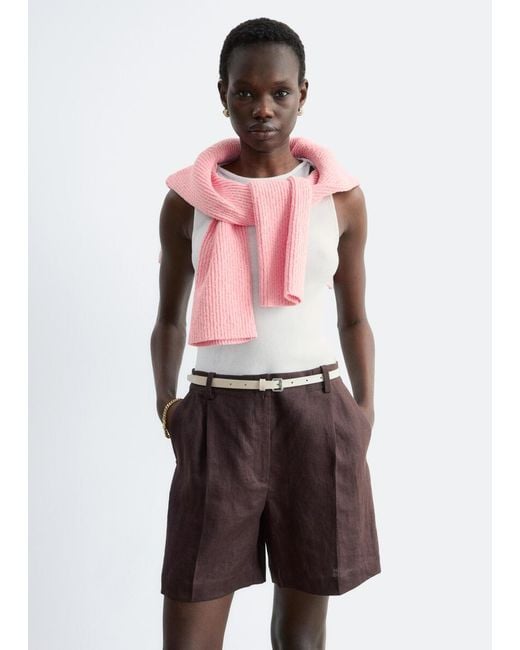 & Other Stories Brown Tailored Linen Shorts