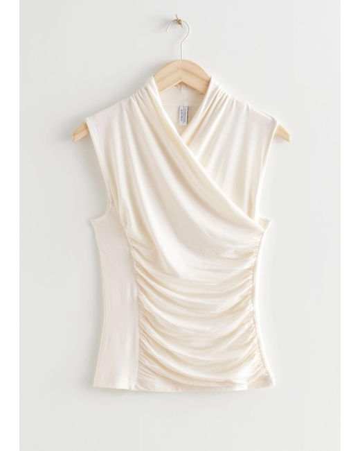 & Other Stories White Ruched Sleeveless Top