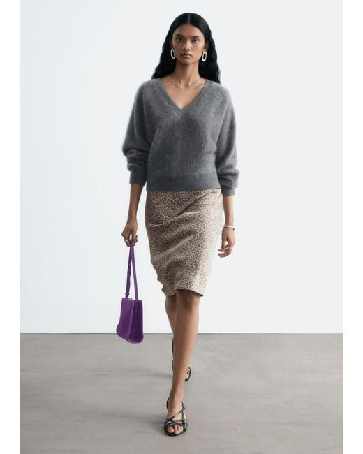 & Other Stories White Leopard Print Satin Skirt