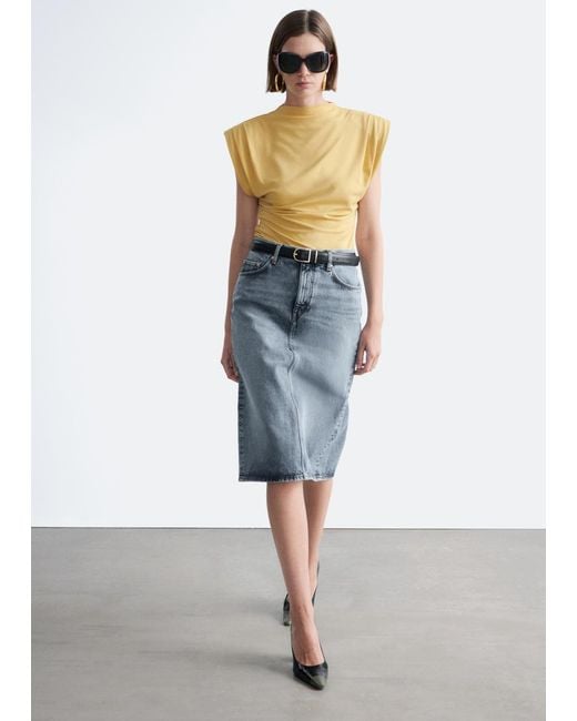 & Other Stories Blue Draped Jersey Top