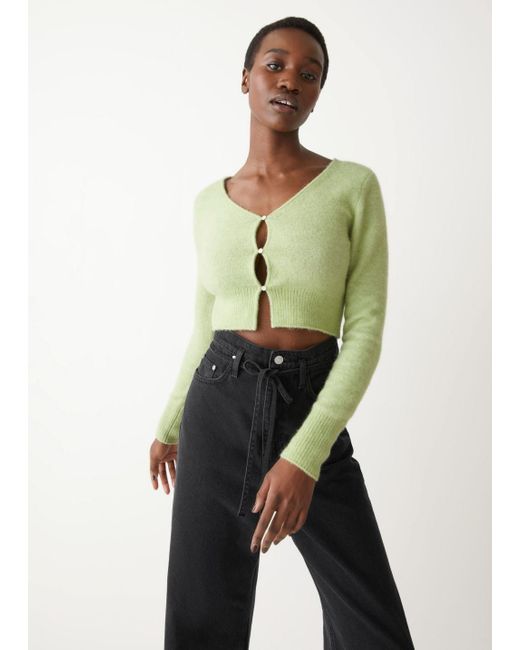 & Other Stories Green Cropped Knit Cardigan