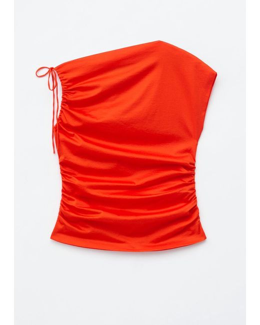 & Other Stories Red Cotton One-Shoulder Top