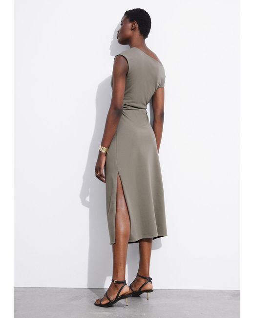 & Other Stories Gray One-shoulder Midi Dress