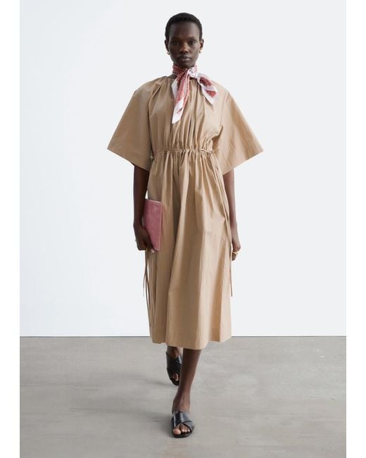 & Other Stories White Drawstring Midi Dress