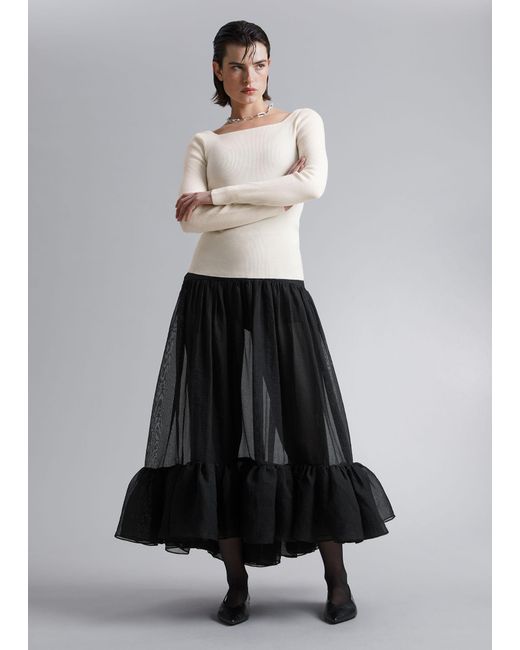 & Other Stories Black Sheer Tiered Maxi Skirt