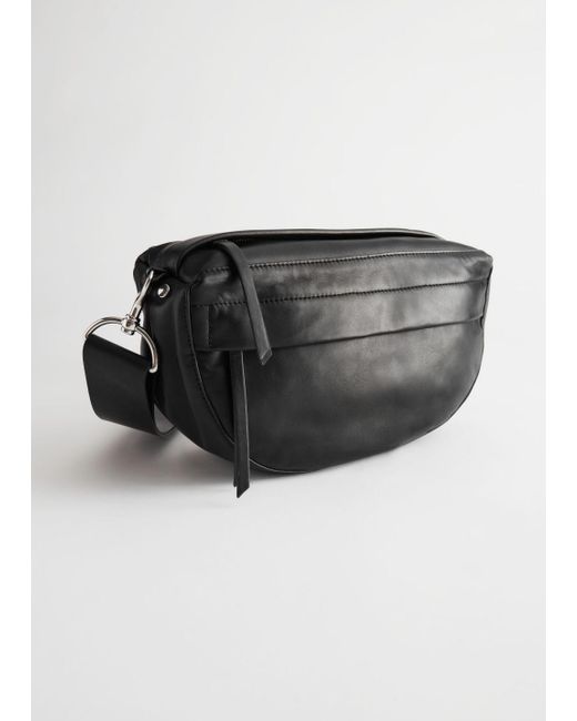 & Other Stories Leather Half Moon Crossbody Bag in Black - Lyst