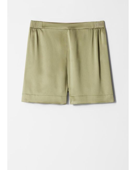& Other Stories Green Satin Pull-On Shorts