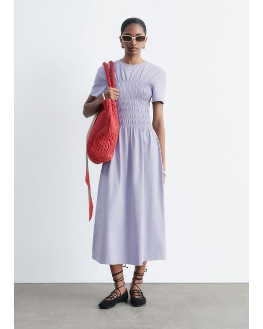 & Other Stories Purple Smocked Midi Dress