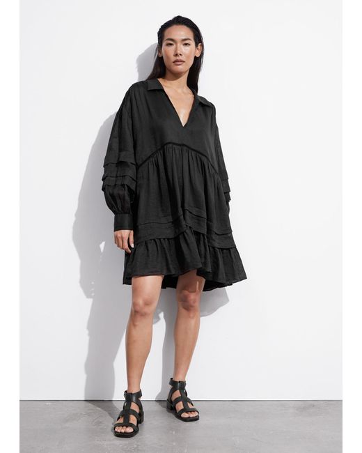 & Other Stories Black Relaxed Collared Mini Dress
