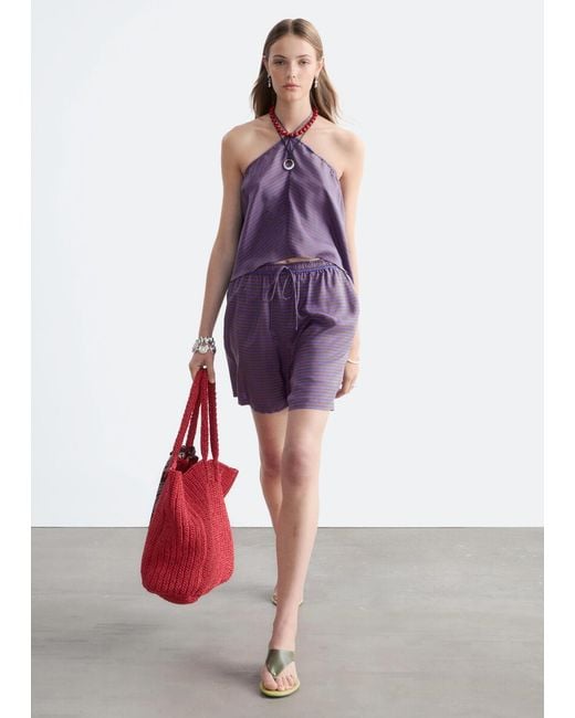 & Other Stories Purple Silk Halterneck Top