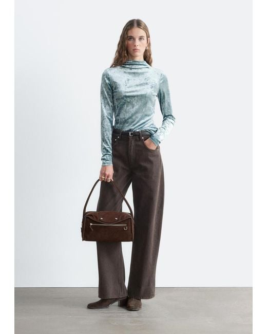 & Other Stories Blue Velvet Mock Neck Top