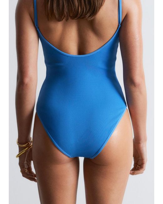 & Other Stories Blue Square-Neck Swimsuit