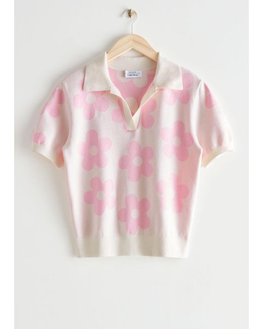 & Other Stories Pink Jacquard Knit Floral Top