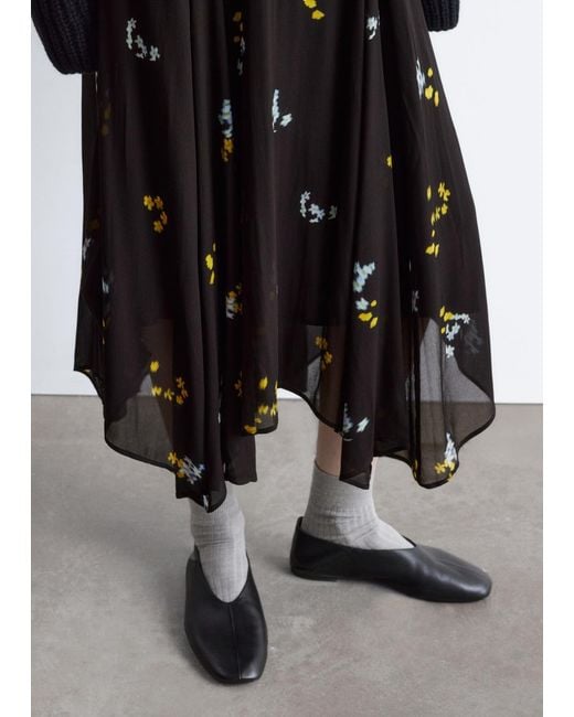 & Other Stories Black Asymmetric Midi Skirt