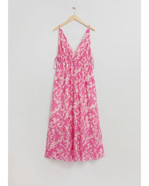 & Other Stories Pink Tie-detailed V-cut Dress