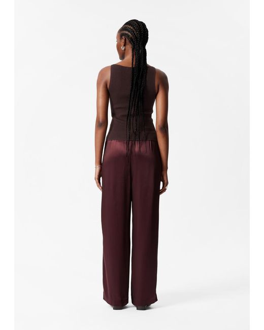 & Other Stories Red Drawstring Satin Trousers