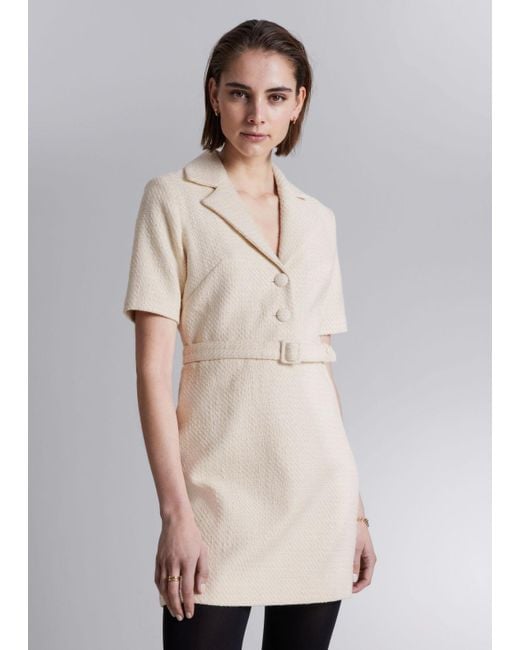 & Other Stories Natural Belted Tweed Mini Dress