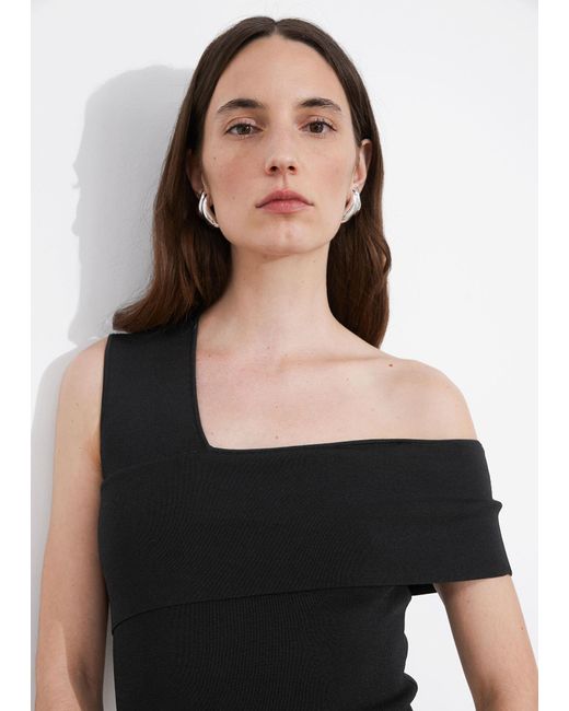 & Other Stories Black Asymmetric One-shoulder Top