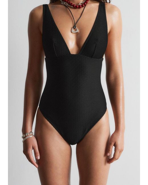 & Other Stories Black Textured Swimsuit