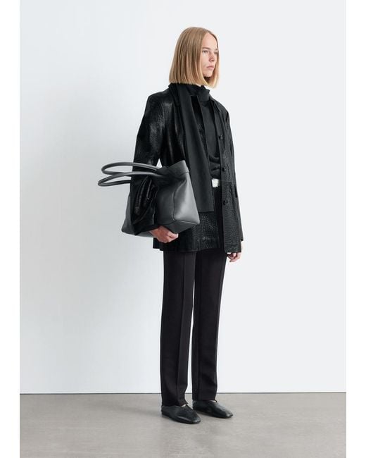 & Other Stories Black Slim-Leg Press-Crease Trousers