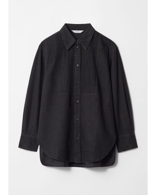 & Other Stories Black Pleated Denim Shirt