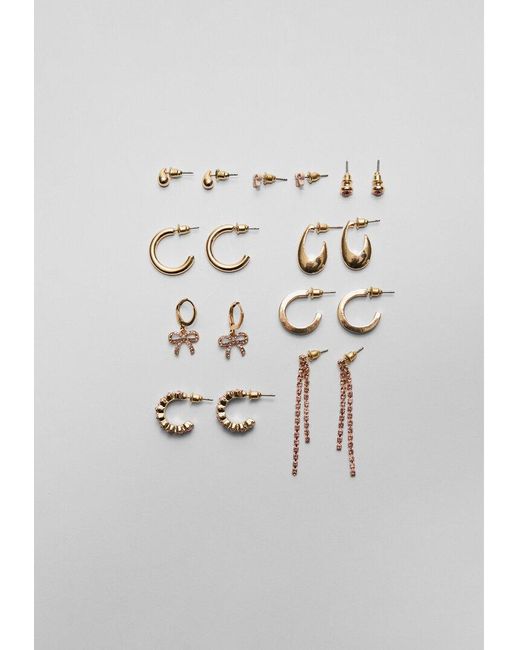 Set 9 Orecchini Con Cerchi E Strass di Stradivarius in Pink