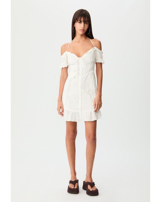Vestito Fluido Corto Ricamato di Stradivarius in White