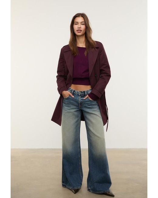 Trench Basico Regolare Cintura di Stradivarius in Blue