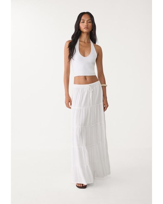 Gonna Midi Fluida A Pannelli di Stradivarius in White