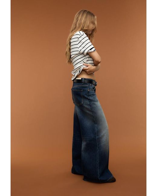 Maglietta Basic Regular Fit Heavy Weight A Righe di Stradivarius in Blue