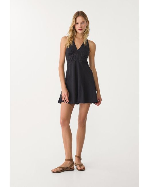 Abito Corto Halter Con Lino di Stradivarius in Black
