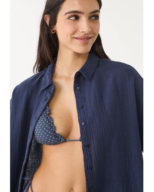 Camicia Morbida Cotone di Stradivarius in Blue