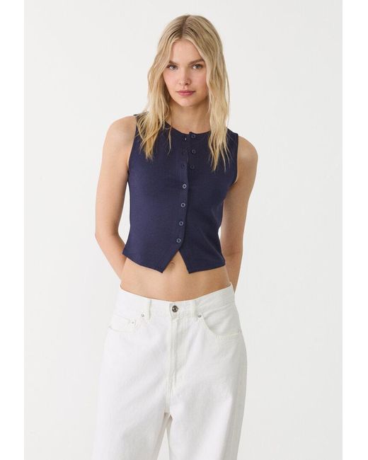 Maglietta Basic Con Bottoni di Stradivarius in Blue