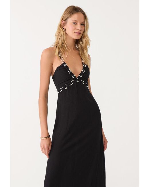 Vestito Morbido Lungo Perline di Stradivarius in White