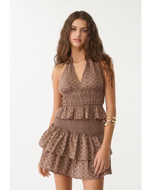 Top Halter Ricamato di Stradivarius in Brown