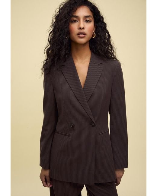 Blazer Slim Fit Doppiopetto A Righe di Stradivarius in Natural