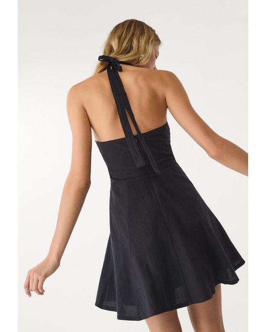 Abito Corto Halter Con Lino di Stradivarius in Black