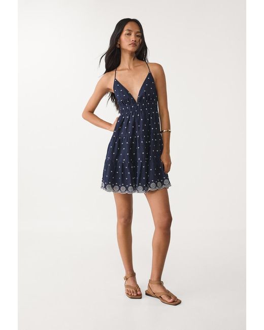 Abito Corto E Fluido Con Ricami di Stradivarius in Blue