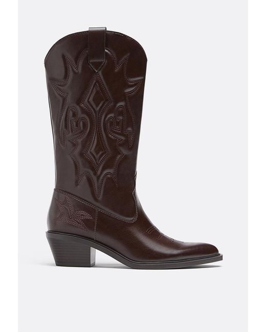 Stivali Cowboy Con Tacco di Stradivarius in Brown