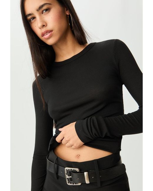 Maglietta A Maniche Lunghe A Costine di Stradivarius in Black