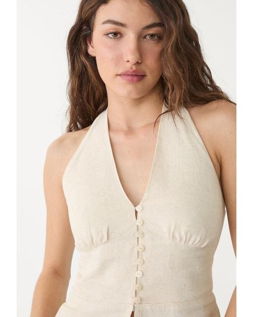 Top Halter A Righe Misto Lino di Stradivarius in White