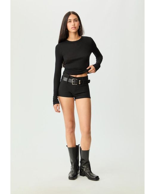 Maglietta A Maniche Lunghe A Costine di Stradivarius in Black