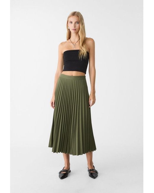Gonna Midi Plissettata di Stradivarius in Green