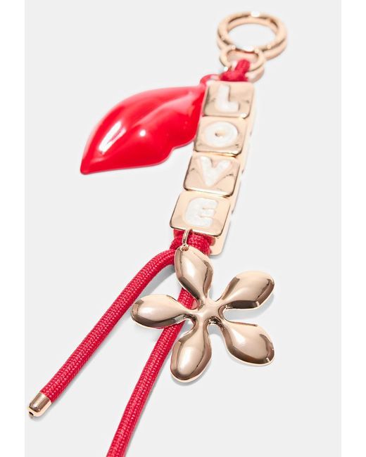 Portachiavi Con Charm Labbra E Scritta "Love" di Stradivarius in Red