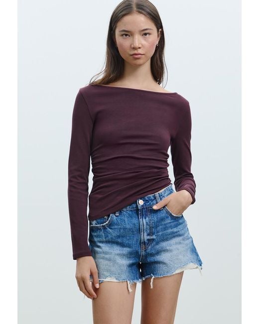 Maglietta A Maniche Lunghe Arricciata di Stradivarius in Blue